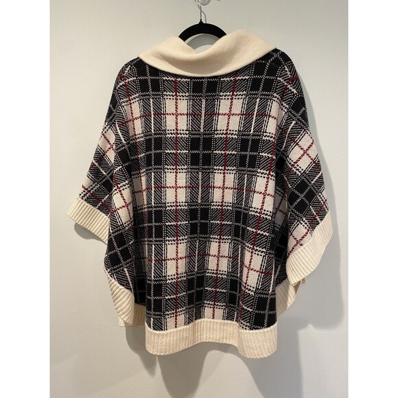 Talbots Poncho Sweater Womens Large Plaid Cape Knit Academia Travel Quiet Luxury - Picture 2 of 6
